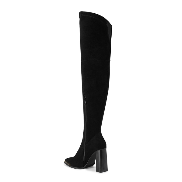 Square Toe High Heel Over The Knee Boots - BLACK SUEDE - 3